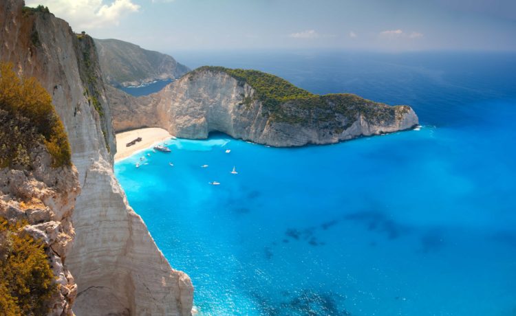 aerial shot of Shipwreck Beach in Zakynthos