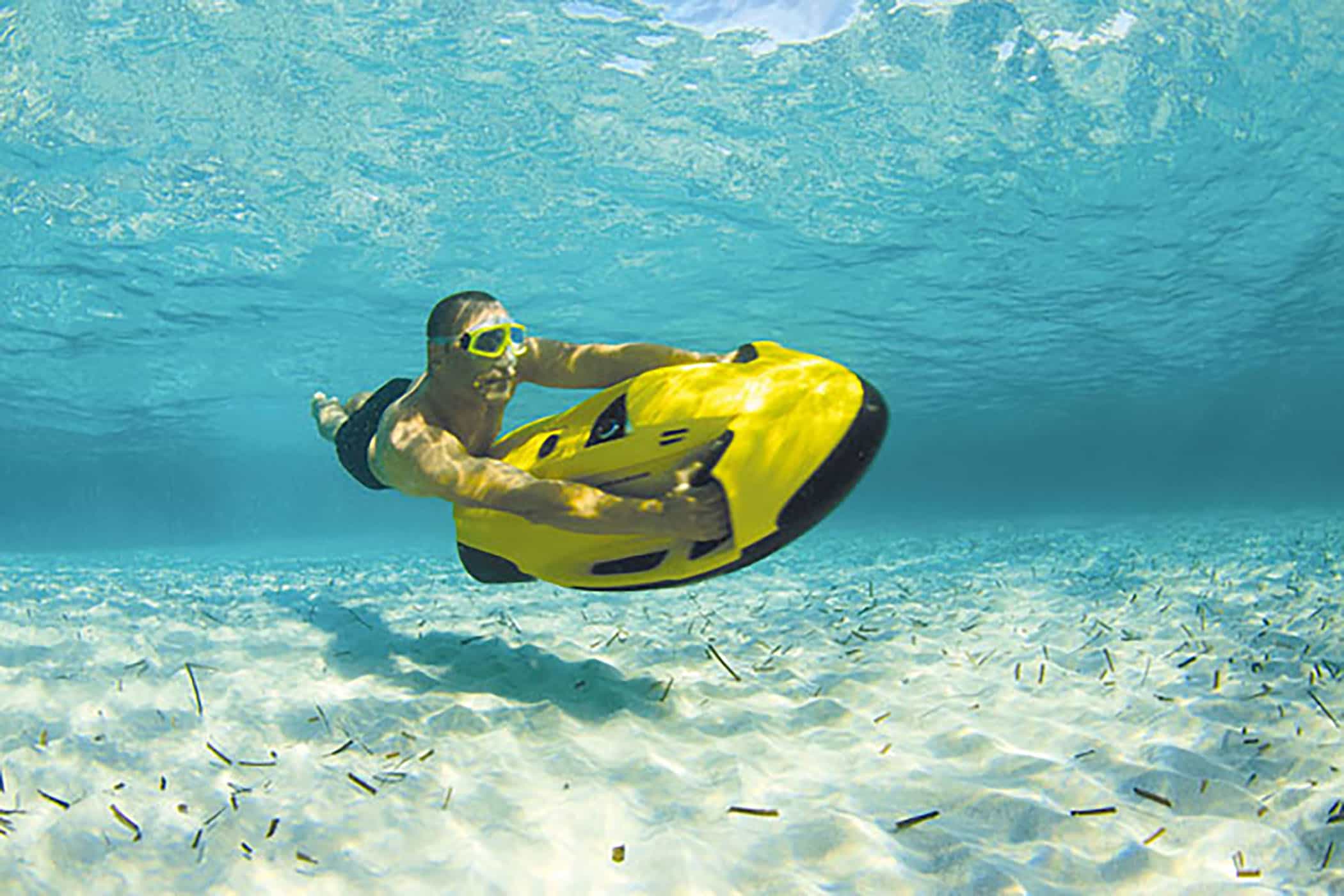 man underwater on seabob