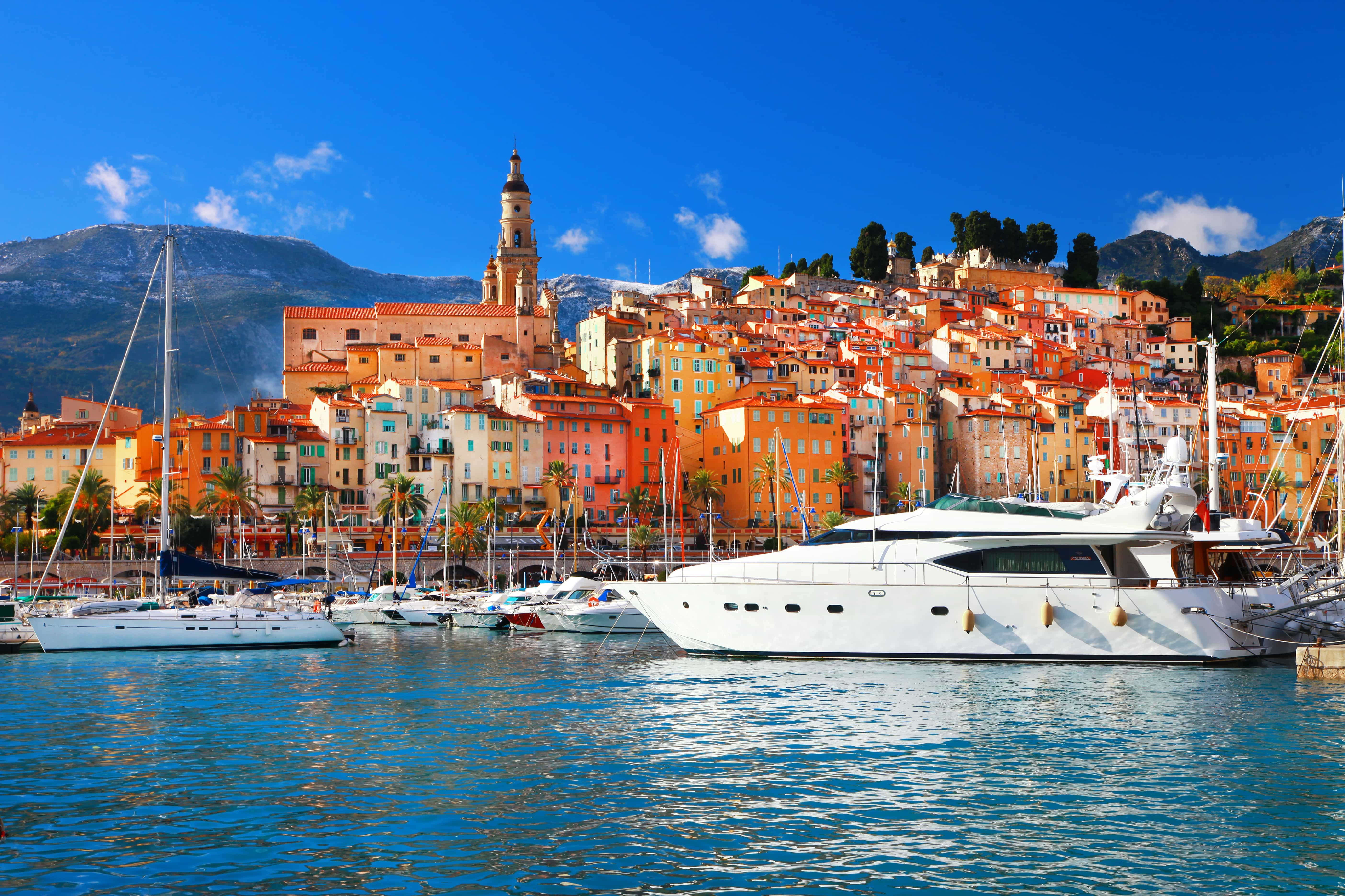 private luxury yachts in marina in Mediterranean
