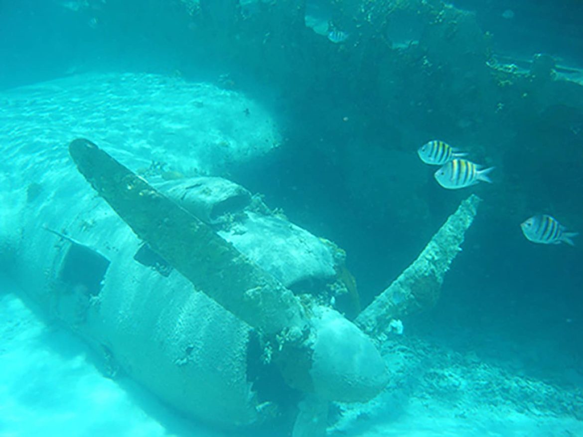 Sunken plane wreck, prefect for snorkeling on your Bahamas vacation.