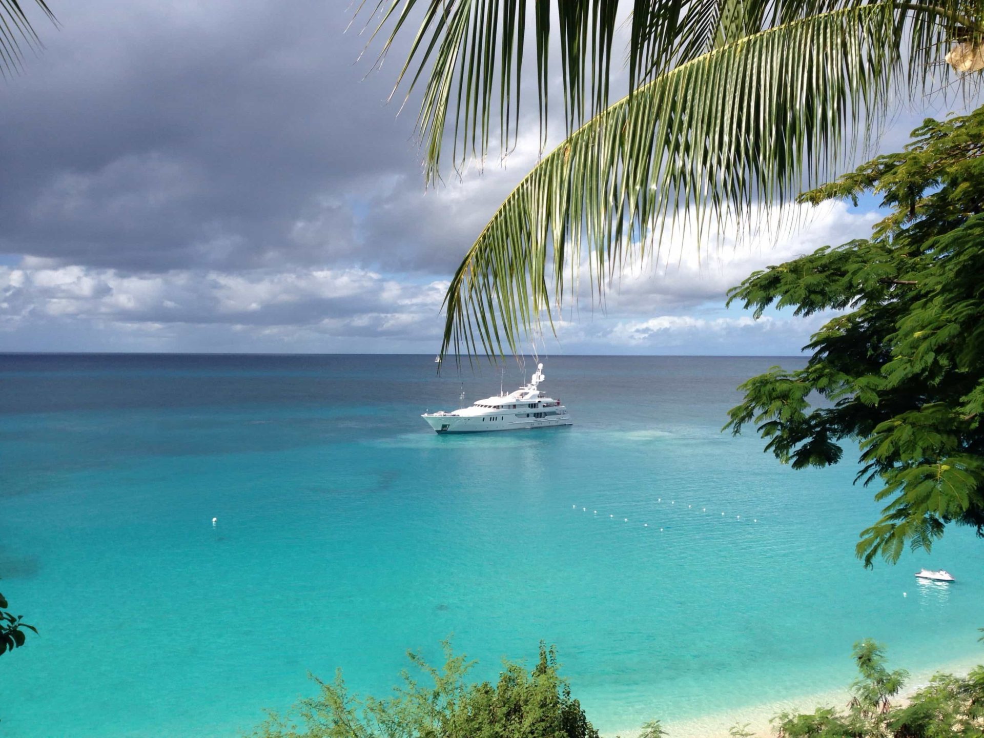 superyacht at anchor on Leeward Islands