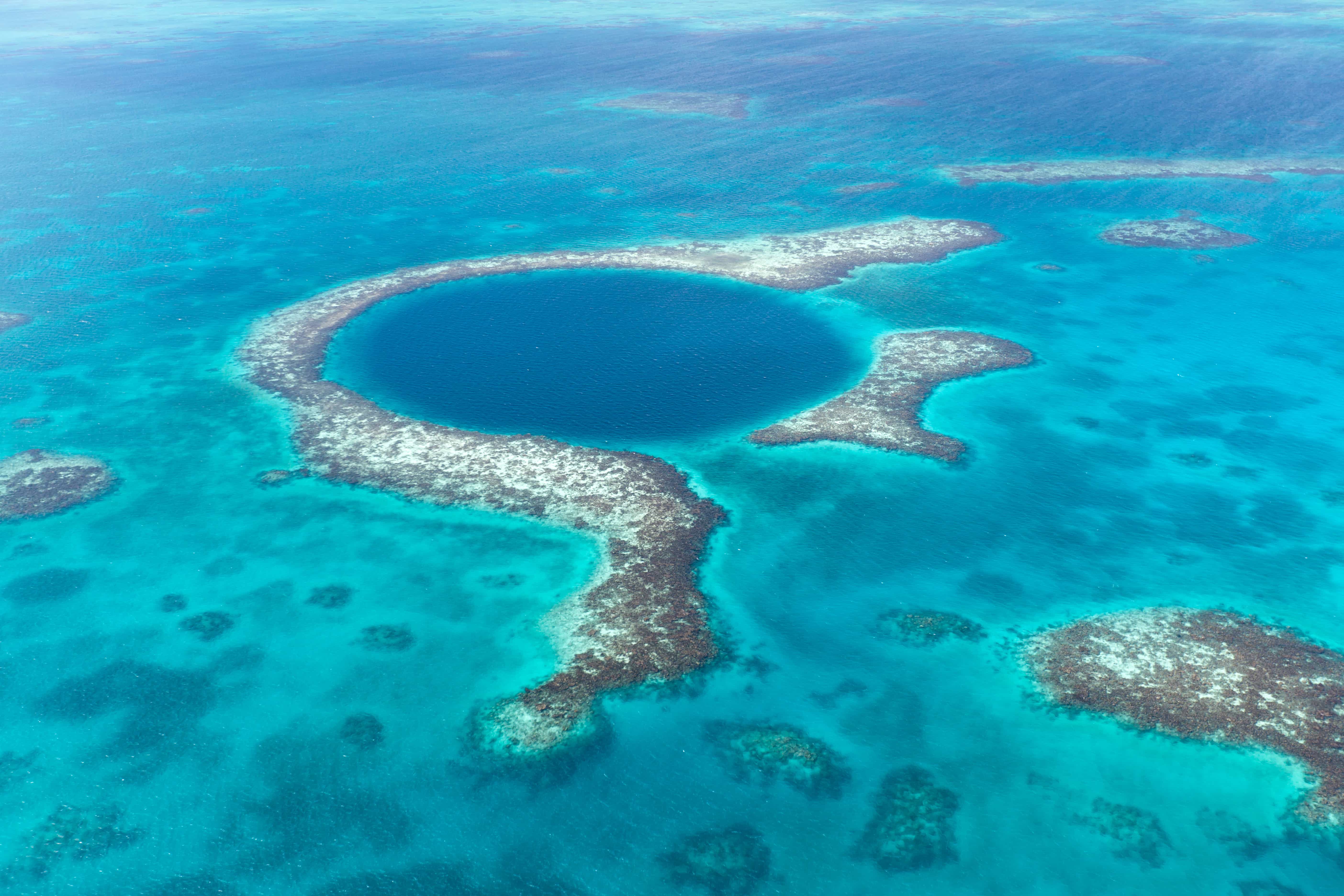 aerial shot of the Blue Hole diving site in Belize