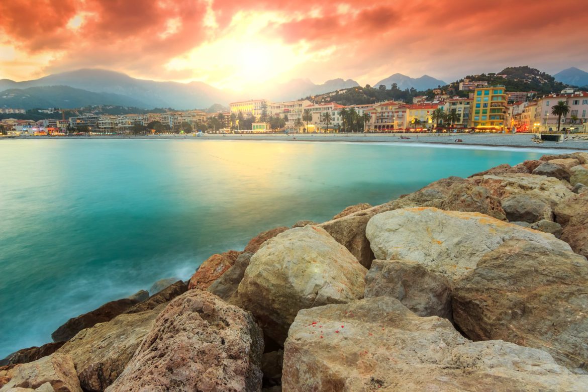 Beautiful cityscape and bay,Menton,Azur Coast,France,Europe