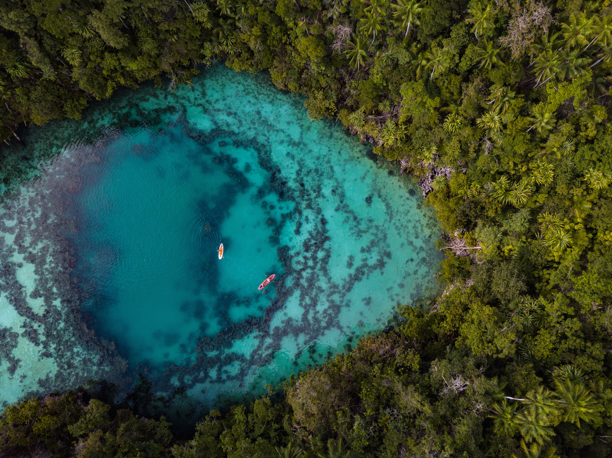 aerial shot of a lagoon in Indonesia