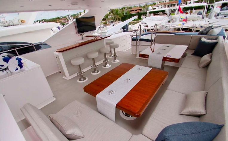 aft deck of MB III with seating and jacuzzi