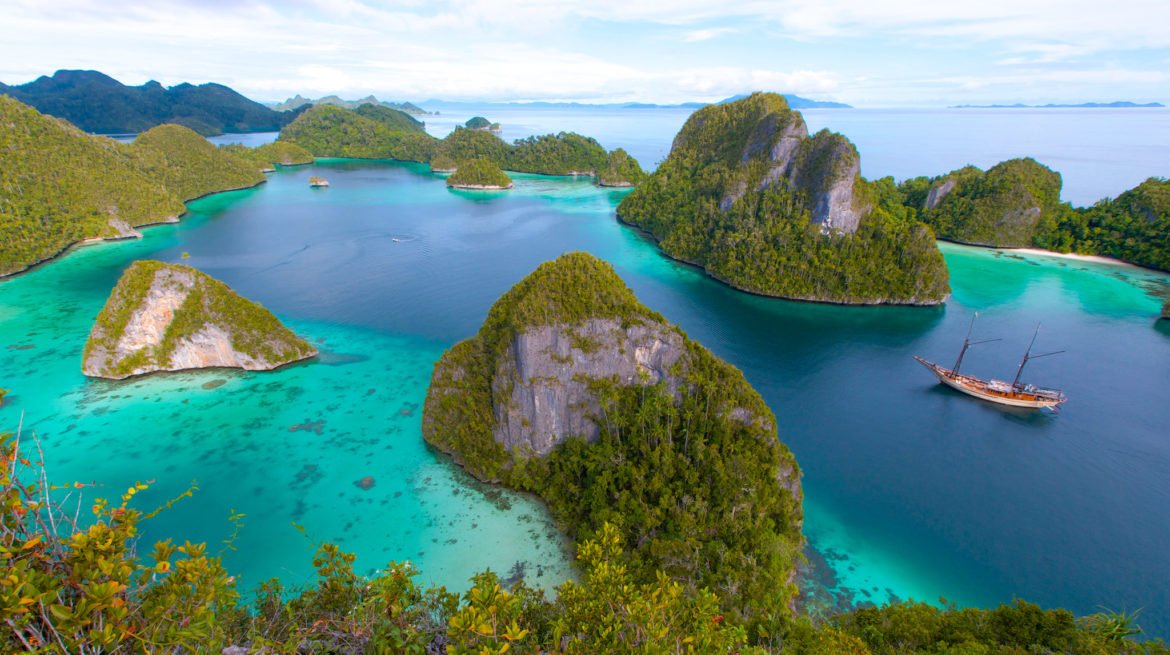 aerial of Raja Ampat islands in Indonesia