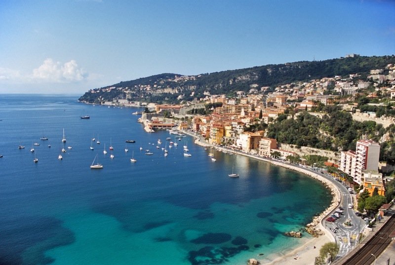 aerial view of harbour in the South of France with boats at anchor