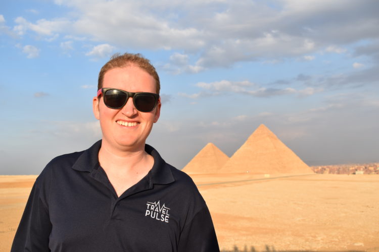 Eric Bowman in sunglasses at the Pyramids