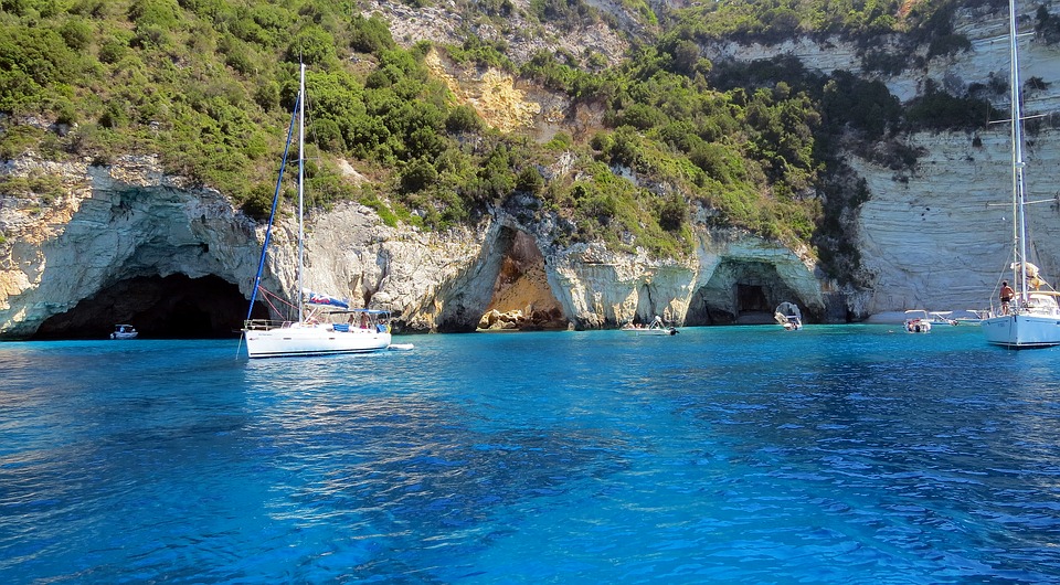 sailboats at anchor in Mediterranean 