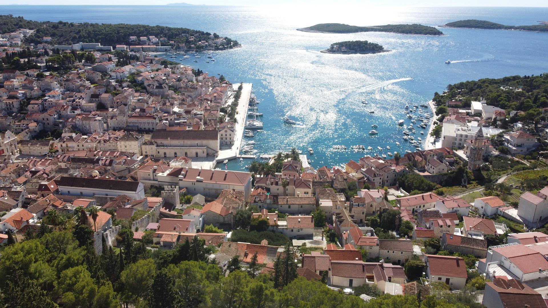 photo of Croatia harbour from up above with yachts in harbour
