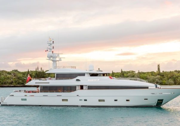 luxury yacht Masteka 2 at sunset